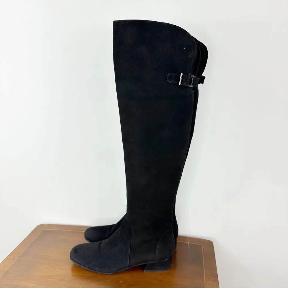 Aquatalia Talia Black Suede Over‎ the Knee Boot Riding Boot with Buckle Accent 8